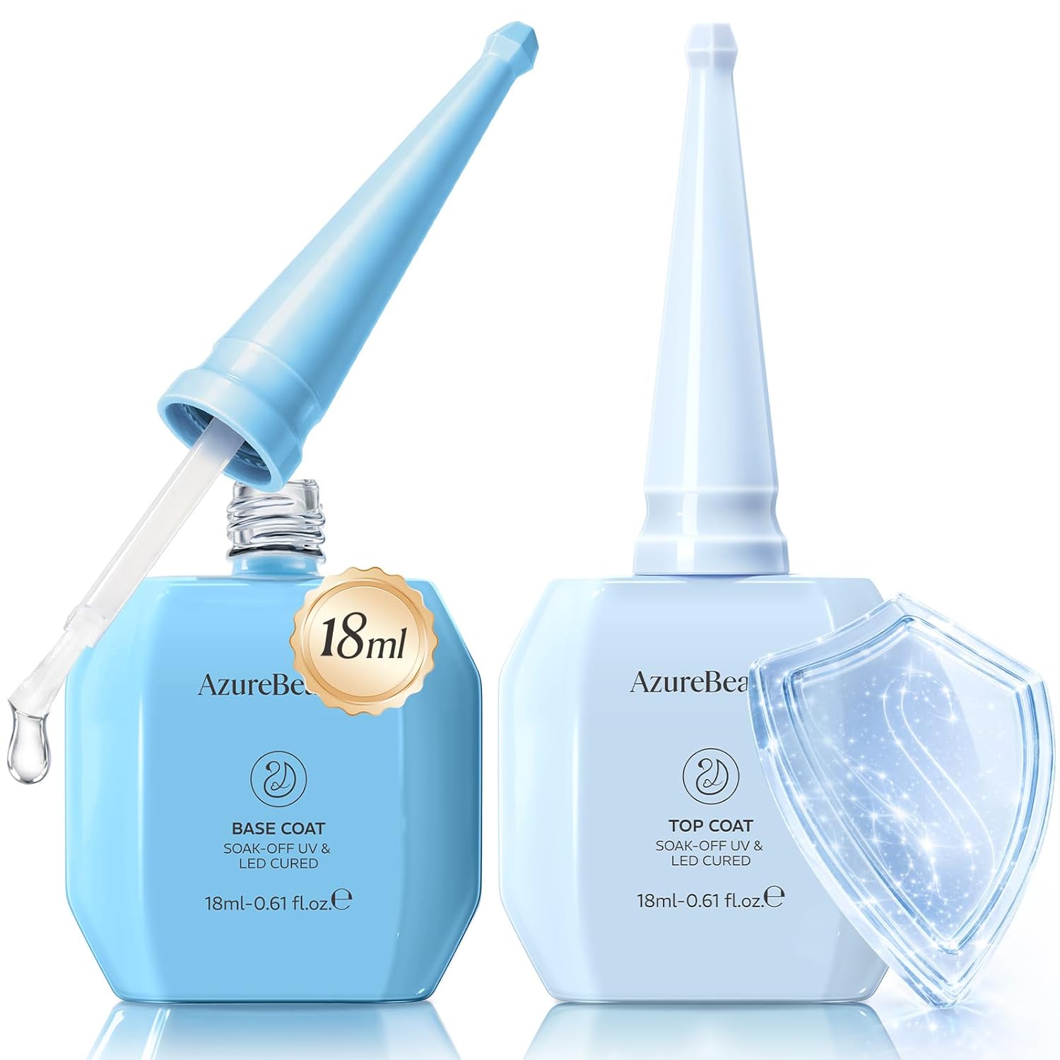 AZUREBEAUTY 18ml No Wipe Gel Base & Top Coat Set AZUREBEAUTY 18ml Gel Base and Top Coat Set – No Wipe High Gloss Soak Off UV/LED Nail Polish, Long-Lasting Clear Gel for Smooth Shiny Manicure