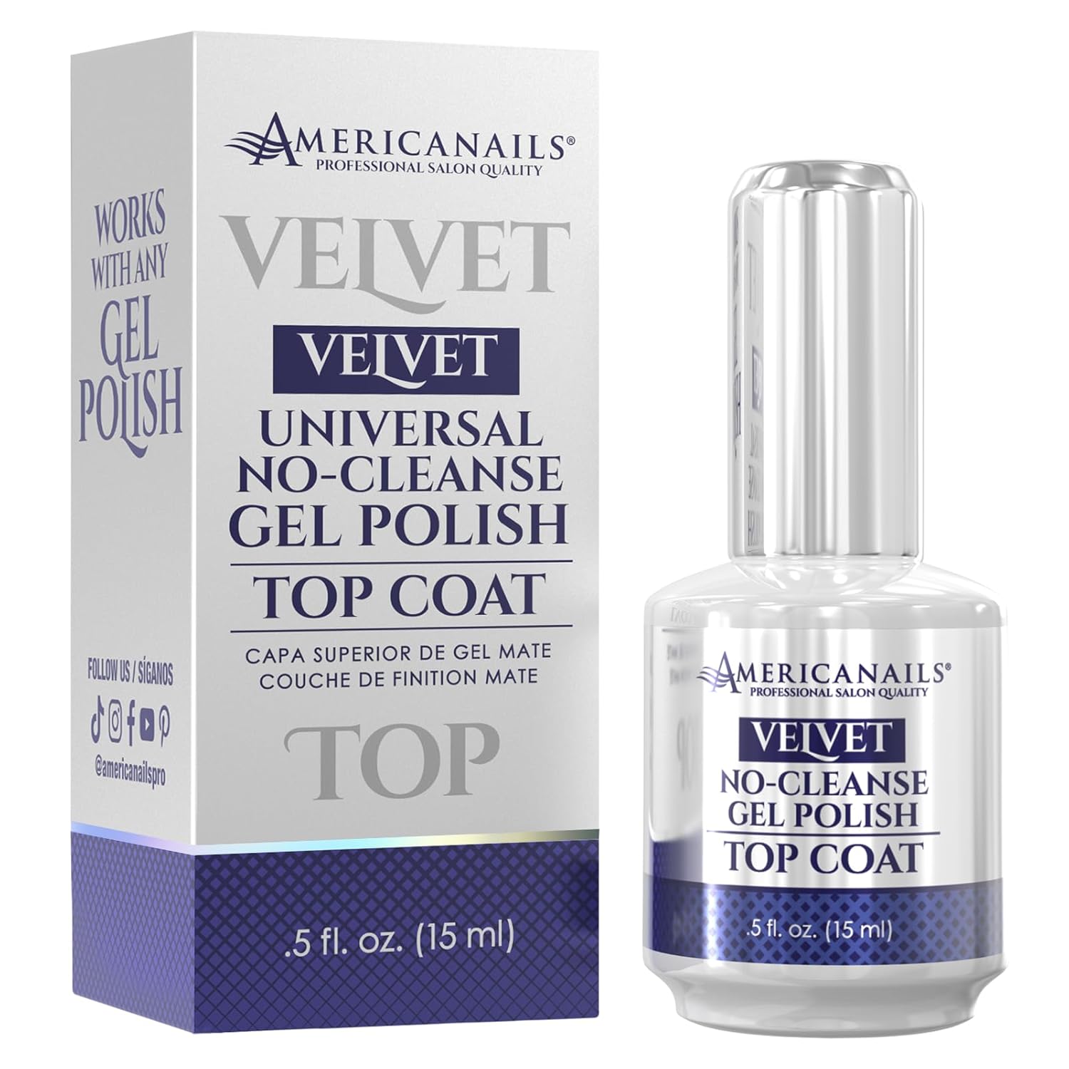 Americanails Velvet Finish Gel Top Coat - 0.5 oz, Fast Americanails Gel Polish Top Coat - Velvet Finish, (0.5 oz), Original Dual Cure Formula for Maximum Adhesion, Long Lasting, Soak Off UV LED Fast Drying Gel Nail Lacquer