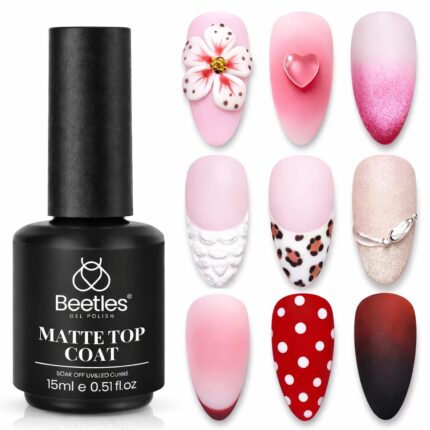 Beetles Matte Gel Top Coat for Gel Polish,15ML Chrome Proof Matte Top Coat No Wipe Powder-Resist Finish for Detail Chrome Powder Painting and Long Lasting Nail Gifts for Women