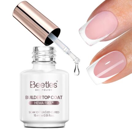 Beetles Builder Top Coat Gel Polish 15ml, HEMA Free TPO Free UV LED Clear Soft Gel Top Coat for Press on Nails, Apex Building Glossy Protective Sealer for Nail Art Designs