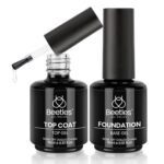 Beetles Gel Top Coat and Base Coat Set - 2 Pcs 15ml No Wipe Top Coat Gel Nail Polish Shine Finish and Long Lasting, Soak Off LED Nail Lamp Finish Nail Art Design Manicure Diy at Home