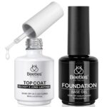 Beetles 2Pcs 15ml Gel Base and Top Coat Set - Upgrade No Wipe Extra Glossy Top Coat Finish for Gel Nail Polish, Soak Off UV/LED Lamp Needed, Essentials for Long-Lasting Manicure Kit