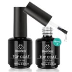 beetles Gel Polish 2Pcs 15ml No Wipe Top Coat Gel Nail Polish High Gloss Shiny Long-Lasting Clear Gel Top Coat, Soak Off Nail Lamp, Summer Nails Home DIY Manicure and Nail Salon Gifts for Women