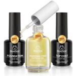 Beetles Gel Top Coat Base Coat Cuticle Oil Set, 3Pcs 15ml No Wipe Top Coat Gel Nail Polish Glossy Shine Long Lasting Cuticle Protectors Kit Oil Care for Dry Damaged Cuticles Gift for Women
