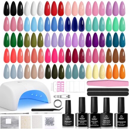 Beetles Gel Nail Polish Kit with U V Light -54 Pcs Gel Nail Kit Four Seasons Glow 32 Colors Set with Everything Base Top Coat Soak Off at Home Nail Kit Salon Manicure Beginner Gifts for Women Girls