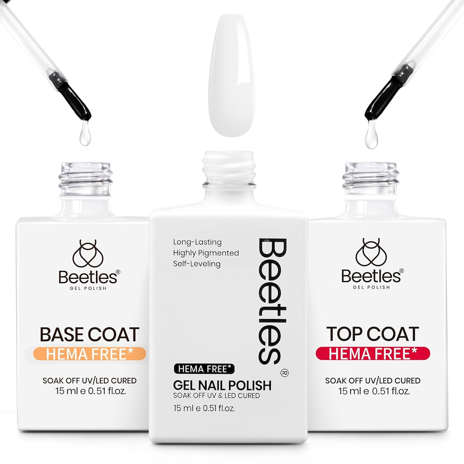 Beetles HEMA-Free White Gel Polish Set for DIY Manicures Beetles HEMA Free Gel Polish Set 15ml, White Gel Nail Polish with Gel Base and Top Coat, UV LED Soak Off Gel Polish Kit for Sensitive Nails, DIY French Tip Manicure