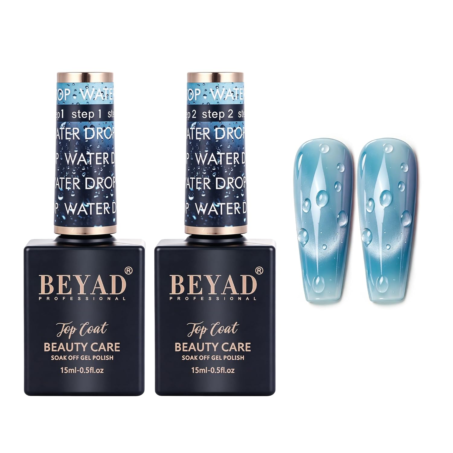 Beyad Gel Top Coat: 3D Glossy Nail Art (2 Pcs) Beyad 2Pcs Water Drop Gel Top Coat 3D Effect Non-Wipe Glossy Shiny Nail Art Topcoat, DIY Bubble Manicure Soak Off UV LED Lamp (2, Top Coat)