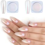 Artdone 2 Jars Chrome Nail Powder White and Red Pearl, Iridescent Aurora Powder Metallic Mirror Effect Pigment Pearlescent Mermaid Pearl Dust Kit, Decoration Acrylic Resin Craft