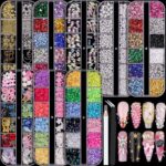 8 Boxes Nail Charms and Gems for Manicure, Flat Pearls Nail Flowers Nail Rhinestones and Charms for Nail Art, Colorful Pearl Nail Charm Nail Bows Multi Shapes Flatback Nail Design Kit Nail Accessories