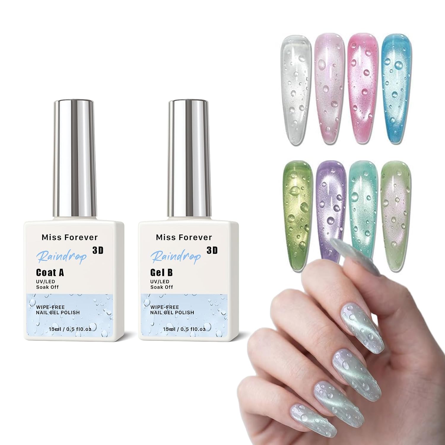 Crystal Clear 3D Water Drop Gel Top Coat Set for 3D Water Drop Gel Top Coat Set, Crystal Clear Sculpting Gel for Realistic Dew Effect, High Gloss Highlight Finish Manicure Sealant, UV LED Curing Nail Art Design Kit (2 Bottles)