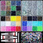 FANDAMEI Bedazzling Kit, 25000PCS 48 Grids Rhinestones for Bedazzling with 3PCS Jewelry Glue, Multicolor AB 3mm Flat Back Jelly Rhinestones for Crafts, Resin Silver Gems Rhinestones for Nails