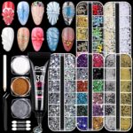 FANDAMEI 3D Gel Kit, 15g 3D Nail Sculpting Gel, 5 Box Nail Pearls Charms and Gems Clear&AB Nail Rhinestones, Metal Nail Beads&Gold Silver White Pearl Chrome Powder for DIY Manicure, UV/LED Lamp Needed