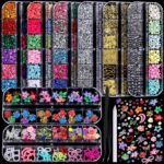 FANDAMEI Nail Charms, 8-Box Nail Charms and Gems, Fruit Bow Hawaii Flowers Petals 3D Nail Art Charms Bulk, Charms Y2K for Nails, Colorful Bubble Beads Nail Rhinestones, Gold Studs Nail Pearls for DIY
