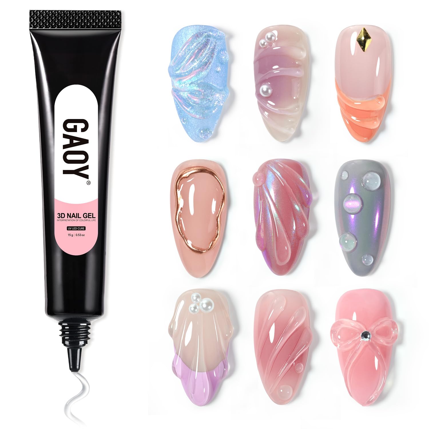 GAOY 3D Nail Gel: Clear Sculpting Gel for Art & GAOY 3D Nail Gel, 15g Clear Sculpting Gel for Carving, Molding and Painting Nail Art Designs, Rhinestone Glue for Gems Decoration