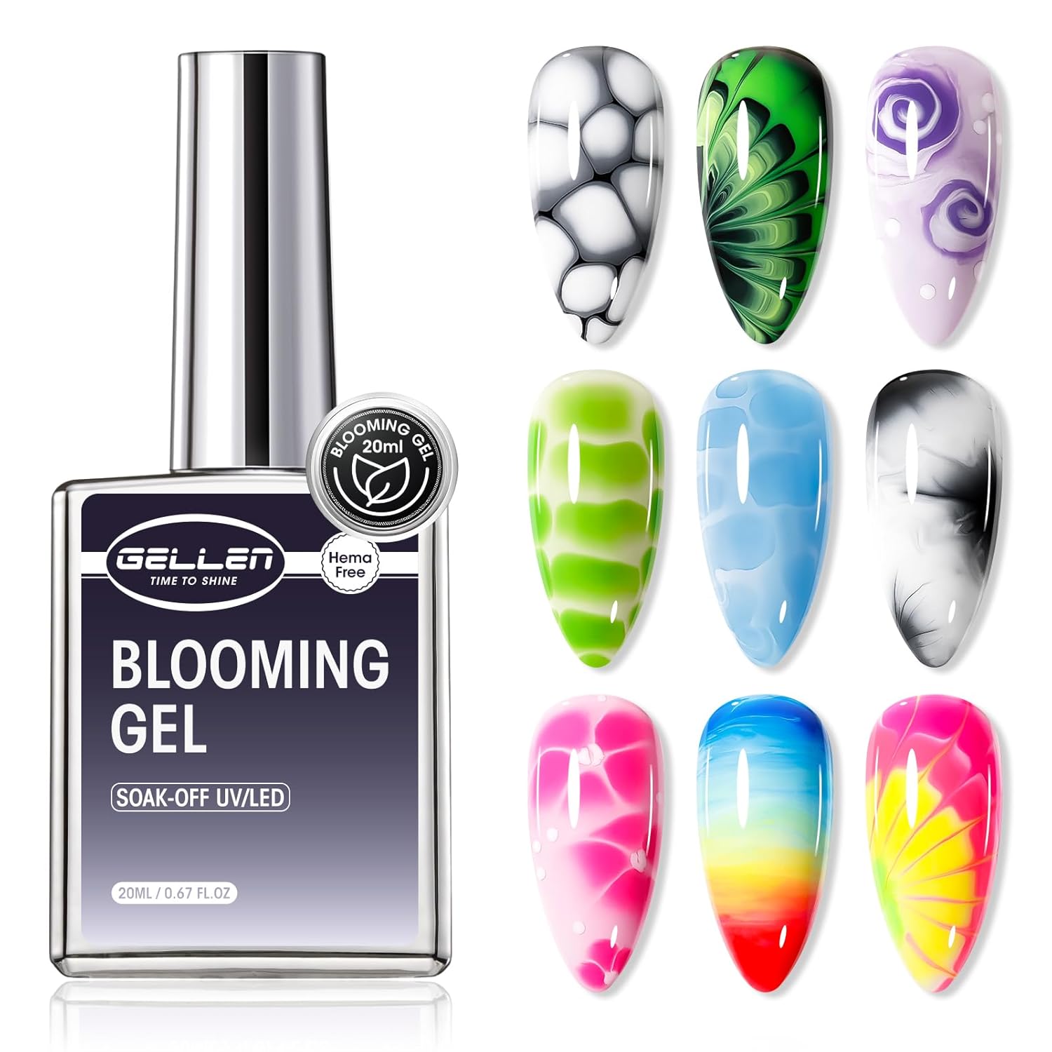 GELLEN 20ML Hema-Free Blooming Gel for Floral Nail Art GELLEN 20ML Blooming Gel, Hema Free Blooming Gel Nail Polish, Soak off Clear UV LED Blossom Nail Gel for Spreading Effect, Marble Watercolor Floral Nail Art Design, DIY Manicure Gift for Women