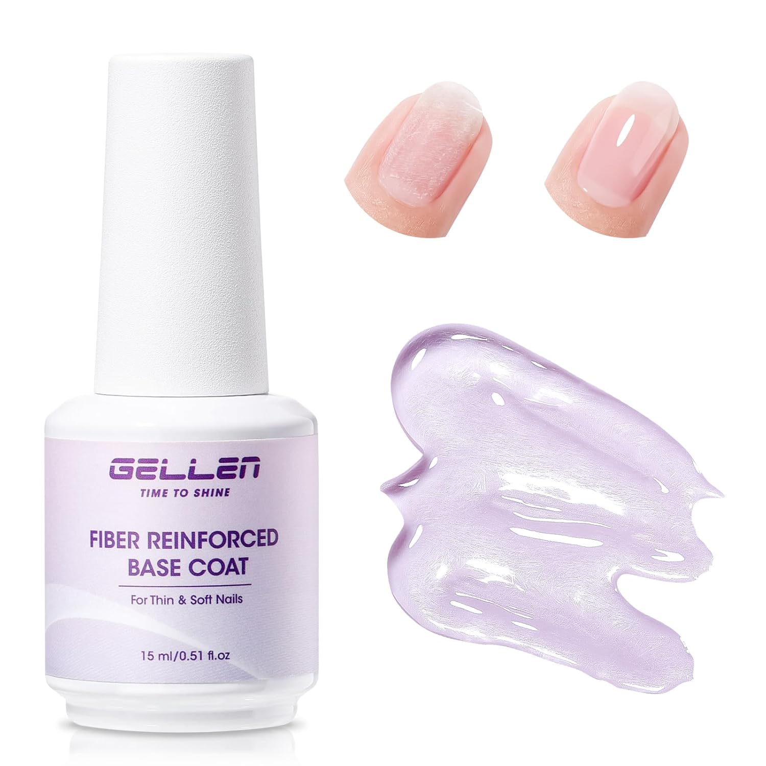 GELLEN No Wipe Base Coat Gel for Nail Strengthening GELLEN Gel Base Coat Nail Polish- 15ml No Wipe Base Coat Gel Polish,Fiber Glass Nail Strengthener for Repair Broken Damaged Thin Weak Nails
