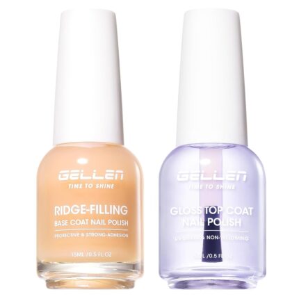 GELLEN Clear Nail Polish Ridge Filling Base Coat & High Shine Top Coat, Ridge Filler For Nails, Brighten Strengthen Damaged Dry Brittle Nails | Vit E, Protein | Toxin HEMA TPO Free, No Color