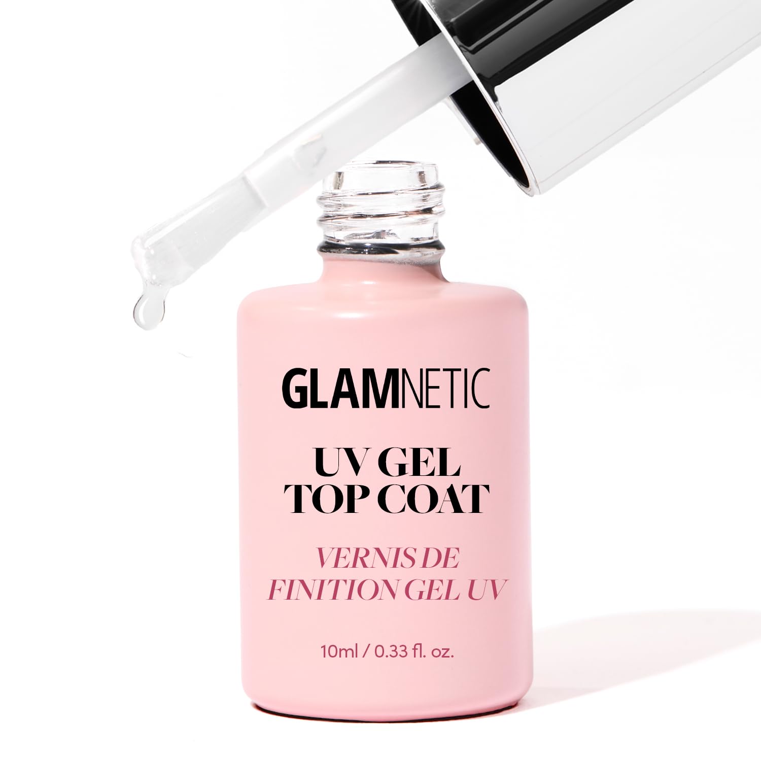Glamnetic UV Clear Top Coat: Glossy, No-Wipe, LED Curing. Glamnetic UV Gel Clear Top Coat | High-Gloss Finish | No-Wipe Formula | Works on Press-Ons & Polish | LED UV Curable | 0.33 fl. oz.