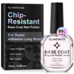 Glamonade Base Coat Nail Polish: 12 Day Long Lasting Chip Resistant Wear 60s Quick Dry Clear Base Coat Prevents Discoloration Natural Shield for Regular Nail Polish 0.5 fl oz Women Essential