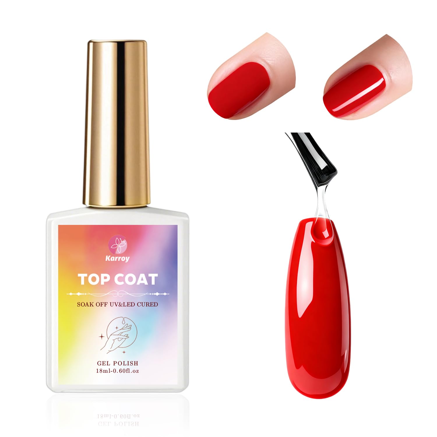 High-Gloss No-Wipe Gel Top Coat, Long-Lasting, 18ml Top Coat for Gel Nail Polish, No Wipe High Glossy Long-Lasting Clear Formula, UV/LED Lamp Cured, Salon-Quality Home DIY, 1PC 18ml