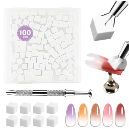 JODSONE 100PCS Soft Nail Sponges Tool with 1PCS Grabbing Pen Professional Accessories Manicure Salon Supplies for Nail Art Gradient Designs Blush Nail Art