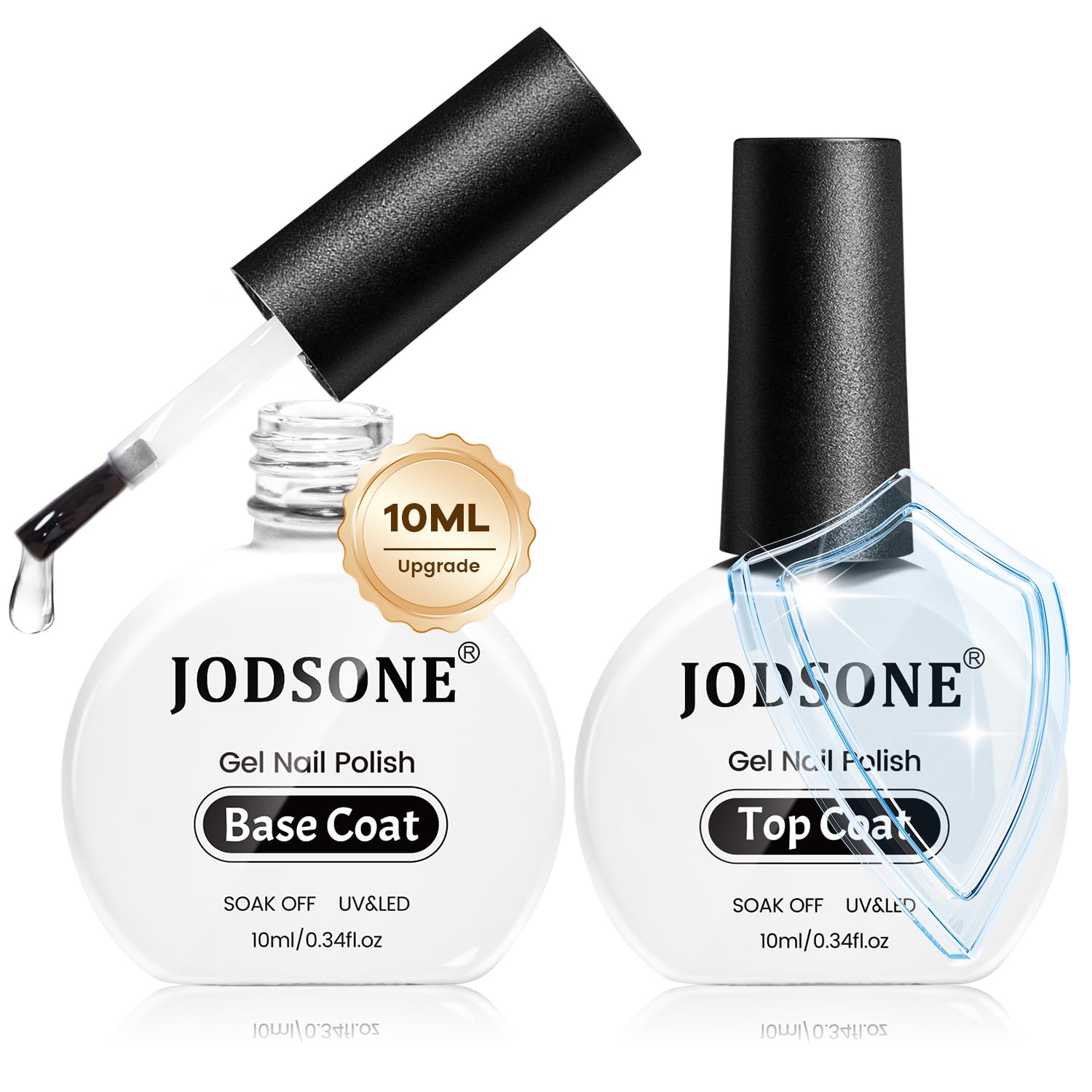 JODSONE 2-Pack 10ml Top & Base Coat Gel Polish Set JODSONE 2 Bottles 10ml Of Top Coat Base Coat Gel Polish Set Bright Surface At Home DIY Nail Salon Girl Gift, transparent