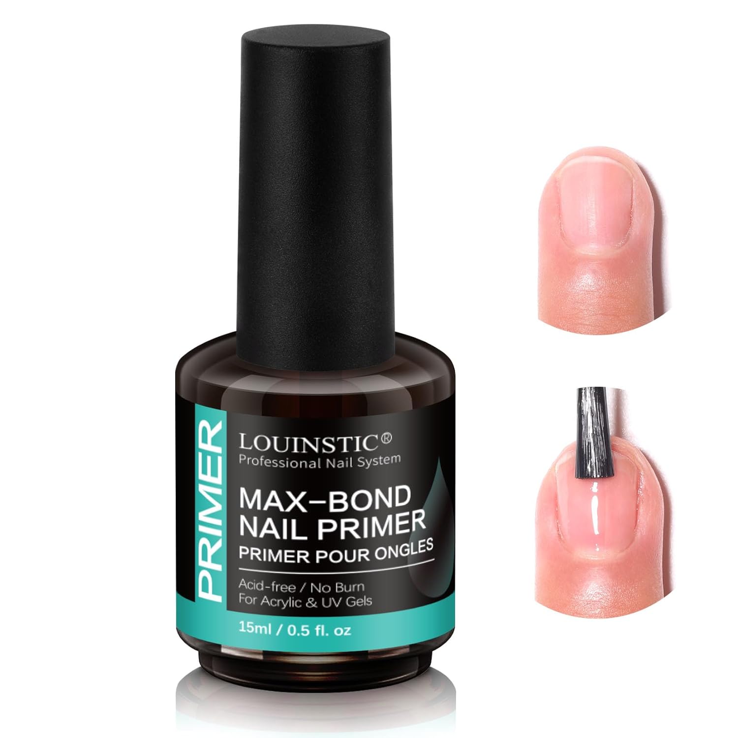 LOUINSTIC Acid-Free Nail Primer: Strong Bond, Low Odor, Fast Drying LOUINSTIC Acid-Free Nail Primer for Gel Polish & Acrylic, 15ml | Strong No-Lift Bond for Gel Polish, Acrylic & Dip Powder, Fast Air Dry, HEMA-Free, Low Odor, Long-Lasting Wear