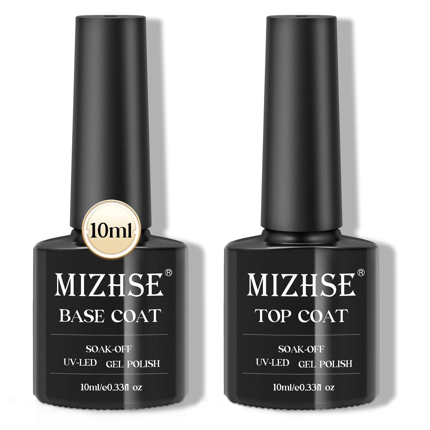 MIZHSE Gel Nail Polish Base and Top Coat Set MIZHSE Base and Top Coat Set for Gel Nail Polish, No Wipe Top Coat Glossy Finish Shiny Long Lasting Soak Off U V LED Nail Art DIY Manicure Home