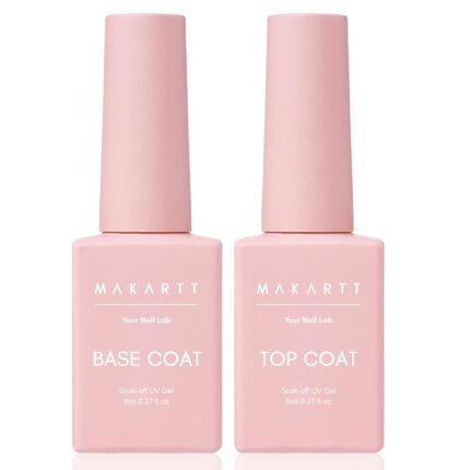 Makartt Gel Top Coat and Base Coat Kit: 2 PCS Clear Gloss Shiny No Wipe Stain Resistant General Top Coat Nail Polish UV for Acrylic Nails Dip Powder Gel Nail Polish Beauty Spring Gift Salon at Home