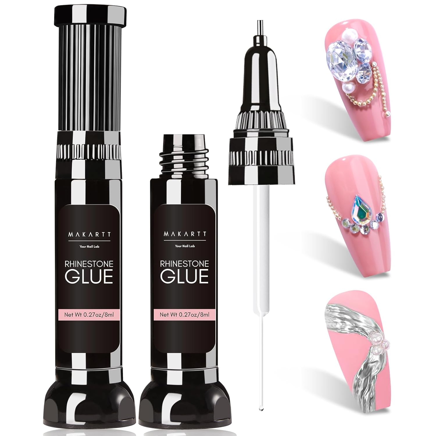 Makartt Nail Glue Gel: Strong Adhesive for Charms & Decorations Makartt Nail Rhinestone Glue Gel, Upgrade Gel Nail Glue with Brush Pen Tip Super Strong Adhesive Precise for Nail Charms Crystals Rhinestone Beads Flower 3D Decorations 8ml*2