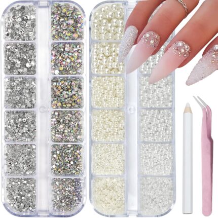 Clear Nail Art Rhinestones Charms Flatback Nail Pearls Rhinestones Mixed Size Nails Gems White Beige Nails Pearls Art Accessories Decoration Design for Women