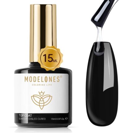 modelones Gel Top Coat, 15ml No Wipe Gel Nail Polish High Gloss Top Coat Shiny Long Lasting Clear Top for Acrylic Nails, Need U V/LED Lamp for Home DIY Gift Manicure Salon