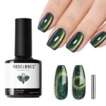 modelones Cat Eye Gel Nail Polish Green Gel Nail Polish Sparkle Reflective Shimmer Glitter Green valentine Polish 9D with Magnetic Soak Off LED Nail Art DIY 15 ML