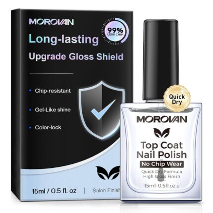 Morovan Top Coat Nail Polish: 14 Day Long Lasting Chip Resistant Quick Dry Top Coat, High Gloss Gel-Like Shine Anti-Stain Clear Nail Polish, 60s Fast Air Dry, Salon Quality For Women, 0.5 fl oz