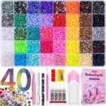 Bedazzling Kit 40000Pcs 40 Colors Resin Jelly Rhinestones, Multicolor 3mm Flatback Gems for Diamond Art, Bedazzler Kit with 4Pcs 10ml B7000 Jewelry Glue & Tools - Christmas Birthday Gifts for Women