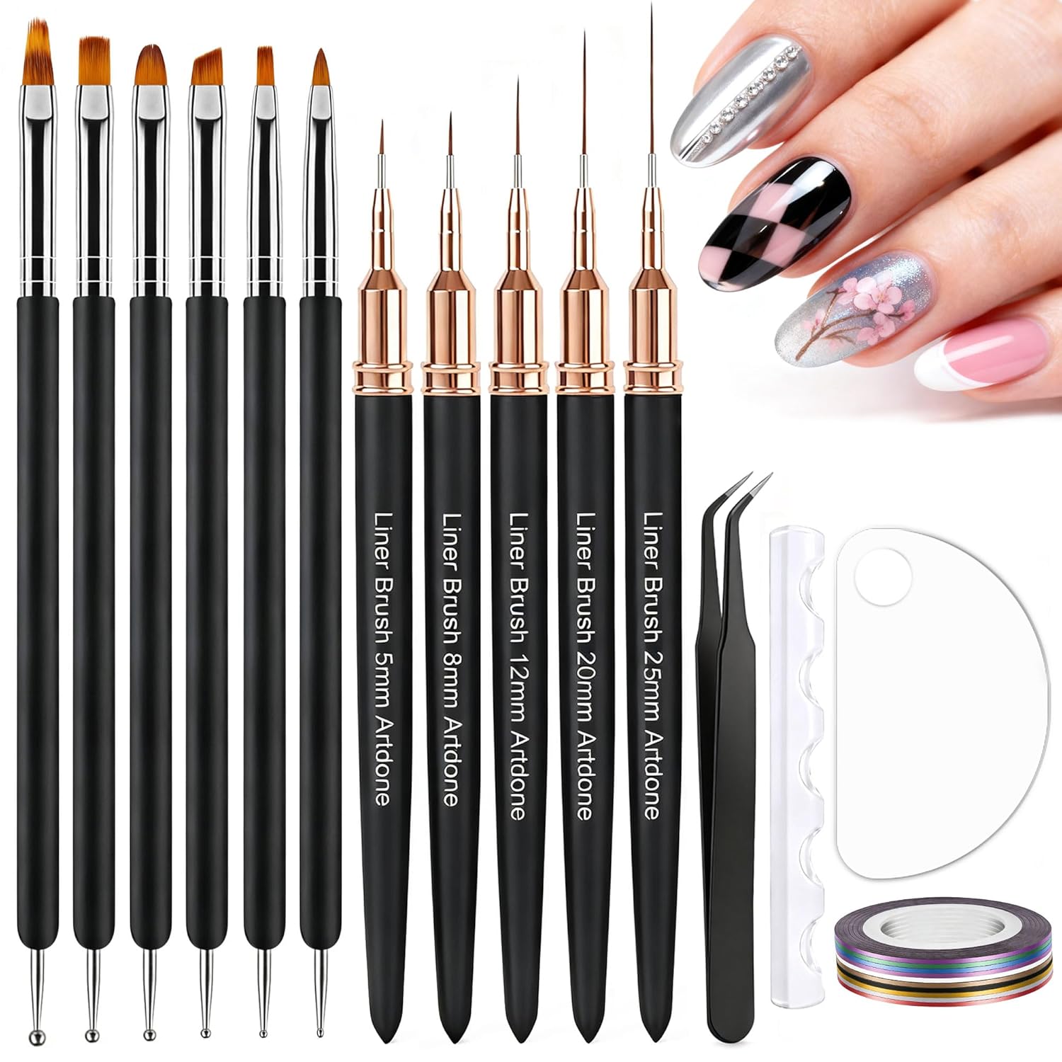 Nail Art Kit: Tape, Pens, Dotters, and Brushes Included Artdone Nail Striping Tape Lines Kit With Nail Art Pens Dotting Tools And Liner Brushes For Gel Polish Small Detail Drawing Design Paint