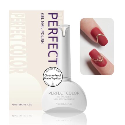 PERFECT COLOR Chrome-Proof Matte Top Coat for Isolated Chrome Nail Art, UV/LED Cured Gel Nail Polish, Anti-Stick No Wipe Matte Gel Top Coat Long-Lasting Formula, 0.5 Fl Oz