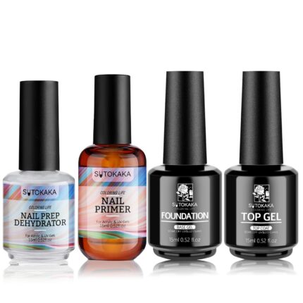 SUTOKAKA Base Top Coat with Nail Dehydrator & Primer for Nail Strengthening | Dehydrator removes oils, primer prevents peeling & lifting, base coat for strong adhesion, top coat for long-lasting shine