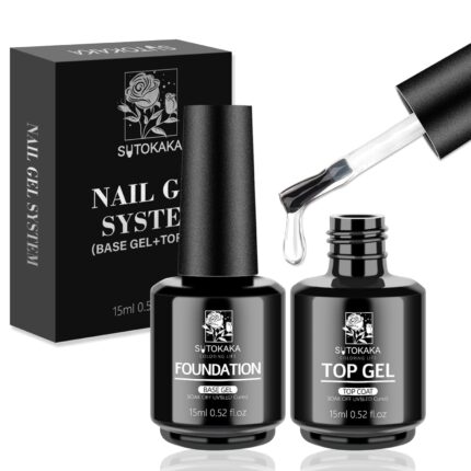 SUTOKAKA 2 Pcs 15ml Top Coat and Base Coat Set, Glossy and Long-Lasting Gel Polish, No Wipe Foundation Combination Soak Off LED Nail Lamp Gel Nail Polish Manicure Gifts for Women