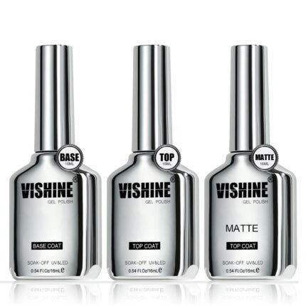 Vishine 3Pcs 16ml Gel Top Coat & Base Coat Set, Matte & Shiny Finish, Long Lasting, Compatible with All Brands, Suitable for Natural & Artificial Nails