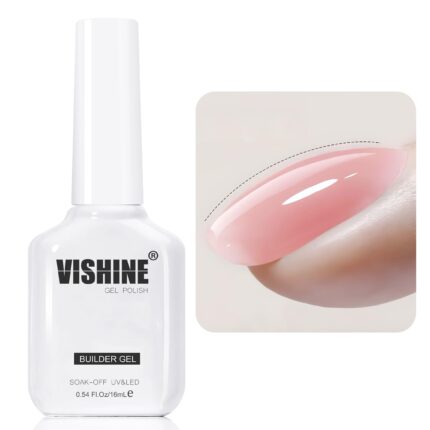Vishine Builder Gel For Nails, 8-in-1 Jelly Rose Pink Gel Nail Polish Rubber Base Gel Polish For Nail Thickening, LED Nail Lamp Cured Nail Strengthener Extension Color Base Gel in A Bottle E052