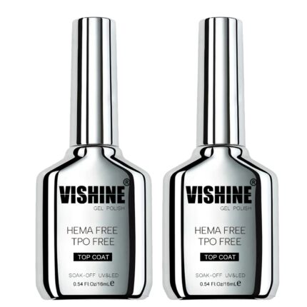 Vishine Gel Polish 2Pcs 16ml No Wipe Top Coat HEMA FREE TOP FREE High Gloss Shiny Long-Lasting Clear Gel Coat, Soak Off Nail Lamp Nail Gel, Home DIY Manicure and Nail Salon